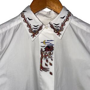 Vintage Witt Embroidered Halloween Blouse Haunted House Tree Bats Size 8 Petite